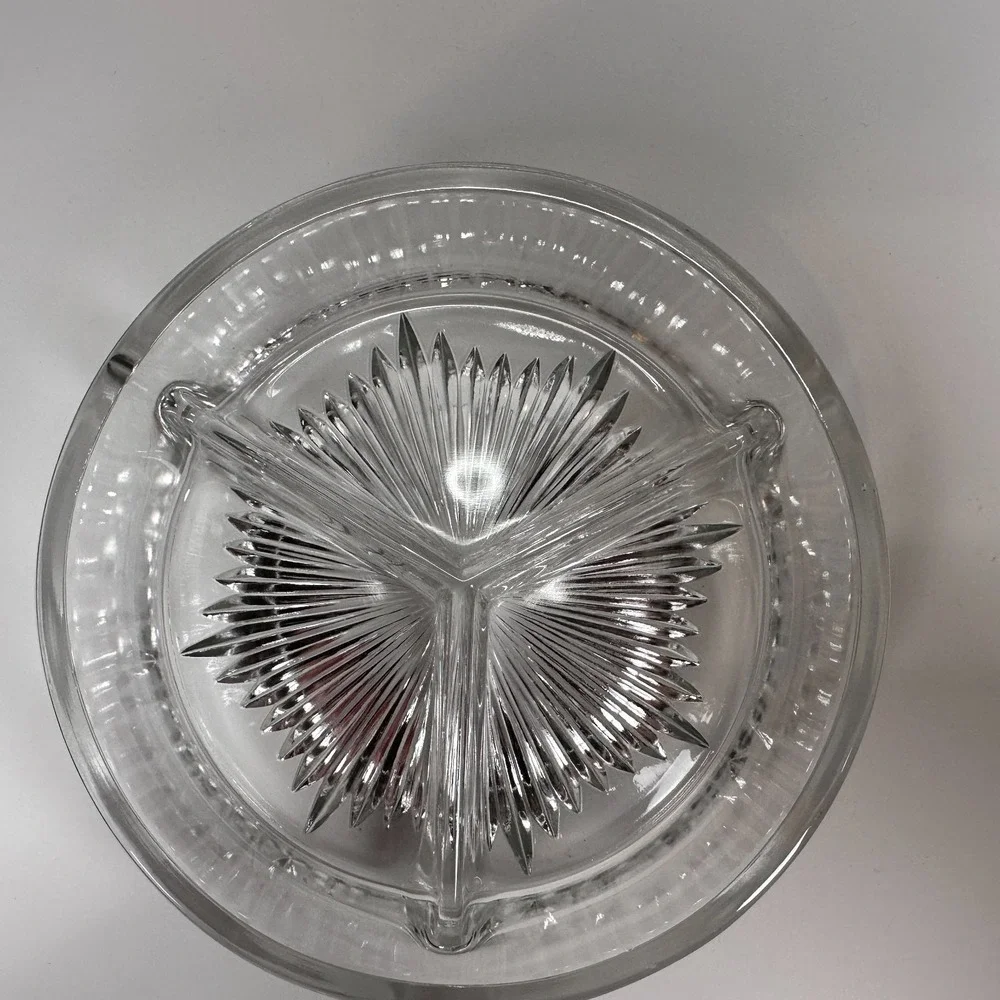 VTG Hand Wrought Hammered Aluminum Server Divided Glass Dish w/ Handle Floral 7
